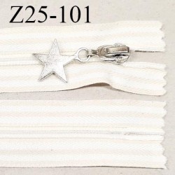 Fermeture zip à glissière longueur 25 cm couleur blanc et beige non séparable zip nylon curseur en métal avec une étoile