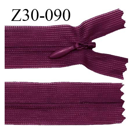 Fermeture zip 30 cm non séparable couleur bordeaux largeur 2.5 cm zip nylon invisible longueur 30 cm largeur 5 mm prix à l'unité