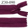 Fermeture zip 30 cm non séparable couleur bordeaux largeur 2.5 cm zip nylon invisible longueur 30 cm largeur 5 mm prix à l'unité