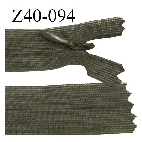 Fermeture zip 40 cm non séparable couleur kaki foncé zip glissière nylon invisible prix à l'unité