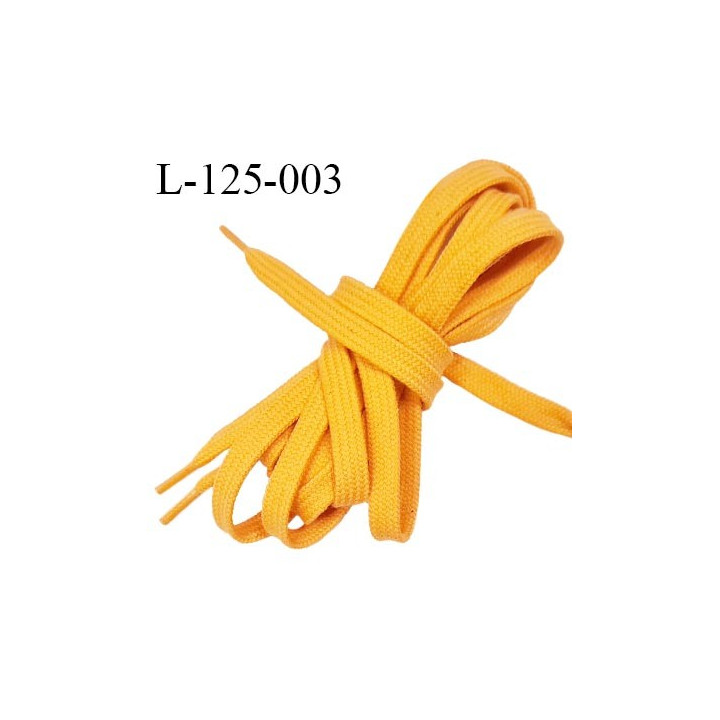Lacet plat 125 cm couleur jaune orangé largeur 8 mm longueur 130 cm embout gainé prix pour une paire