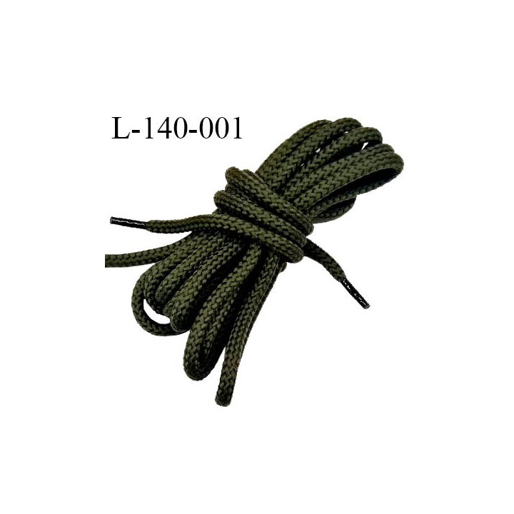 Lacet rond 140 cm couleur kaki diamètre 5.5 mm longueur 130 cm embout gainé prix pour une paire