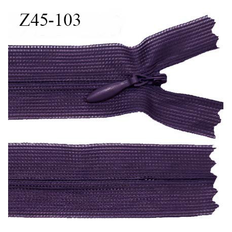 Fermeture zip 45 cm invisible non séparable couleur violet foncé zip glissière nylon invisible prix à l'unité