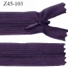 Fermeture zip 45 cm invisible non séparable couleur violet foncé zip glissière nylon invisible prix à l'unité