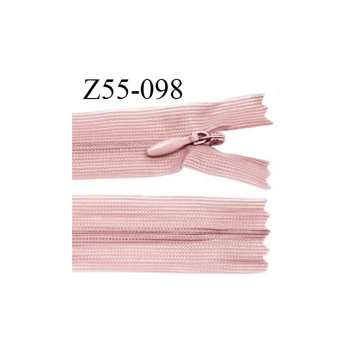 Fermeture zip 55 cm non séparable couleur vieux rose zip glissière nylon invisible prix à l'unité