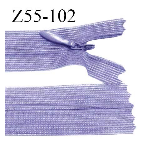 Fermeture zip 55 cm non séparable couleur lilas zip glissière nylon invisible prix à l'unité