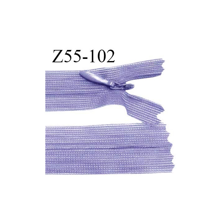 Fermeture zip 55 cm non séparable couleur lilas zip glissière nylon invisible prix à l'unité