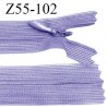 Fermeture zip 55 cm non séparable couleur lilas zip glissière nylon invisible prix à l'unité