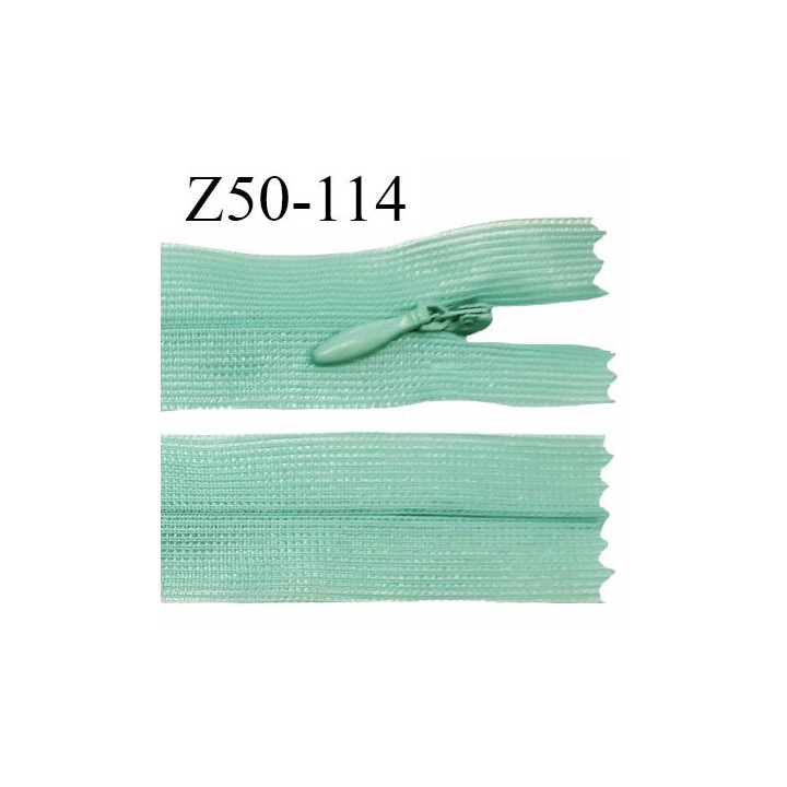 Fermeture zip 50 cm non séparable couleur vert opaline zip glissière nylon invisible prix à l'unité