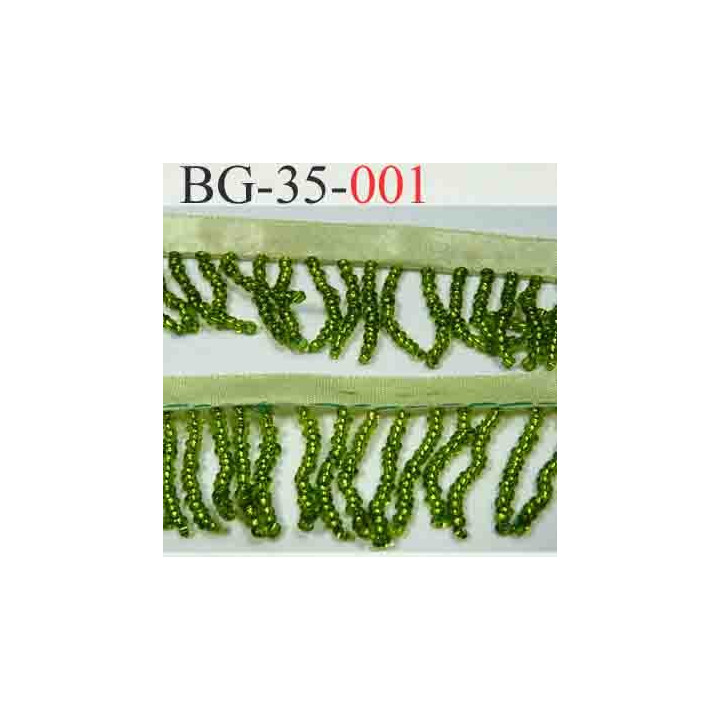 biais galon ruban largeur 35 mm couleur vert avec perles brillantes hauteur des perles 25 mm hauteur du galon 10 mm au mètre