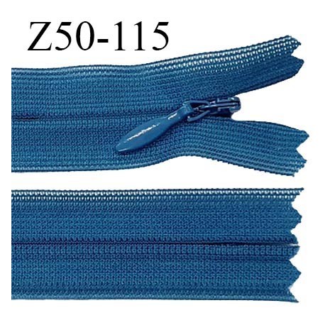 Fermeture zip 50 cm non séparable couleur bleu paon zip glissière nylon invisible prix à l'unité