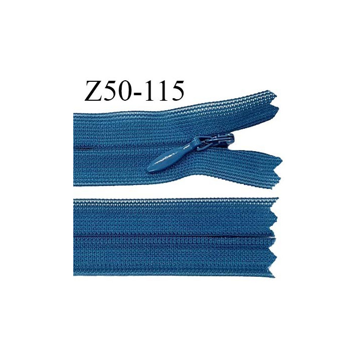 Fermeture zip 50 cm non séparable couleur bleu paon zip glissière nylon invisible prix à l'unité