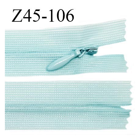 Fermeture zip 45 cm non séparable couleur bleu cyan clair zip glissière nylon invisible prix à l'unité