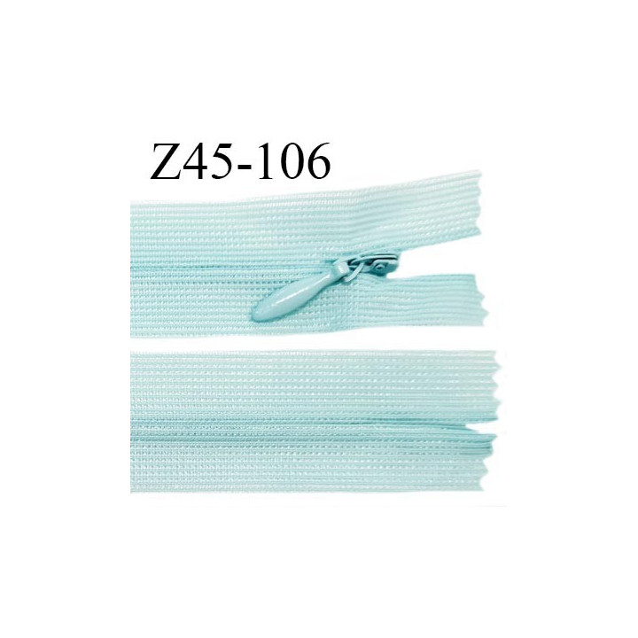 Fermeture zip 45 cm non séparable couleur bleu cyan clair zip glissière nylon invisible prix à l'unité