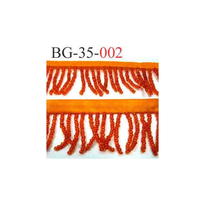 biais galon ruban largeur 35 mm couleur orange avec perles brillantes hauteur des perles 25 mm hauteur du galon 10 mm au mètre
