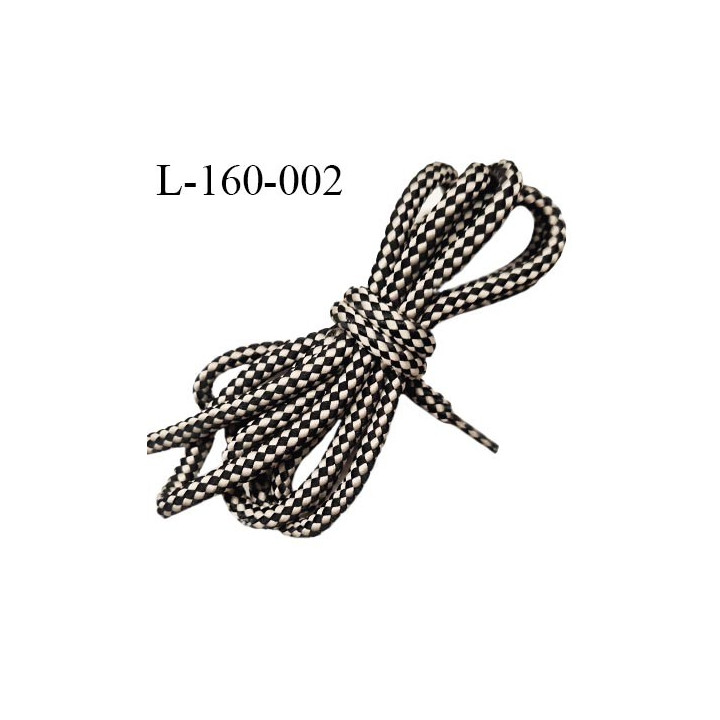Lacet rond 160 cm couleur noir et kaki clair diamètre 5.5 mm longueur 160 cm embout gainé prix pour une paire