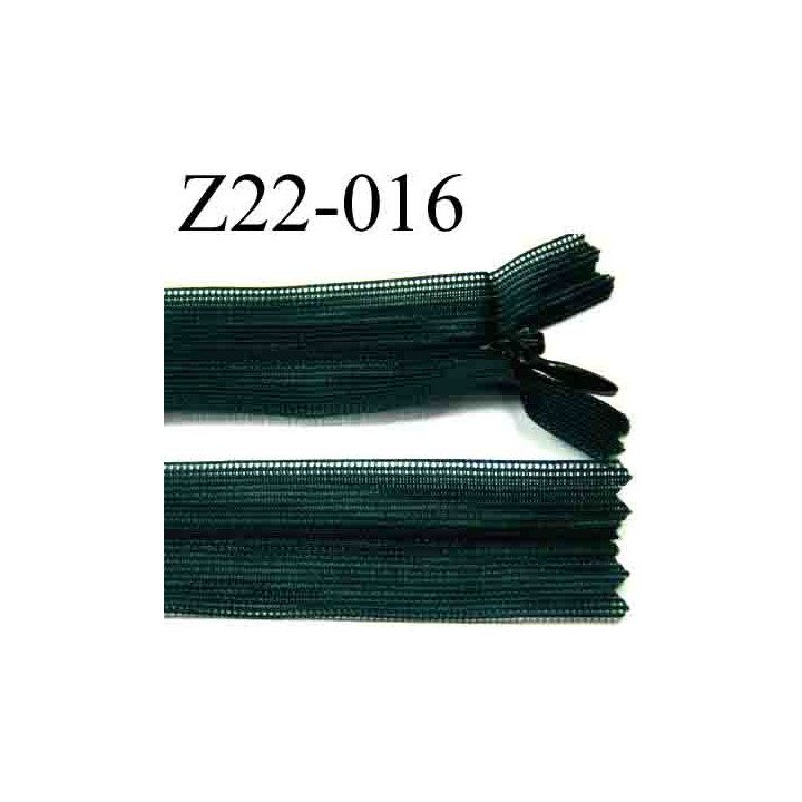 fermeture éclair invisible verte longueur 22 cm  couleur vert non séparable zip nylon largeur 2.5 cm