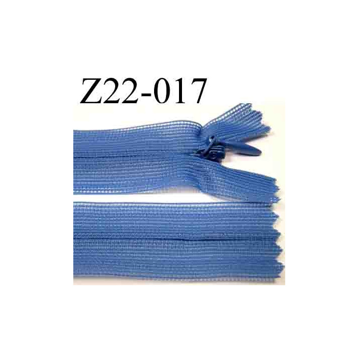 fermeture éclair invisible bleu longueur 22 cm couleur bleu  non séparable zip nylon largeur 2.5 cm