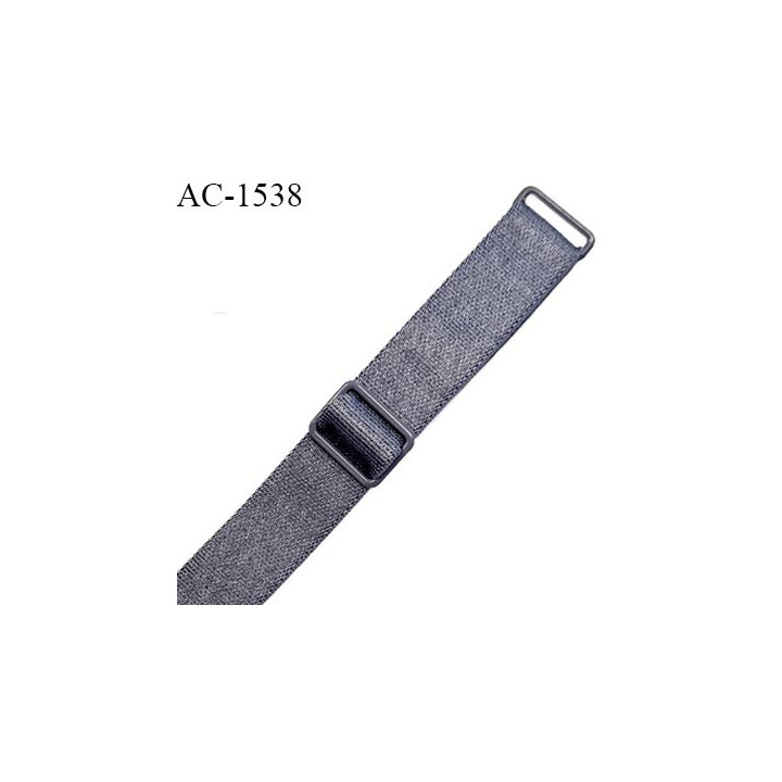 Bretelle lingerie SG 15 mm haut de gamme couleur gris brillant avec 2 barrettes largeur 16 mm prix à l'unité