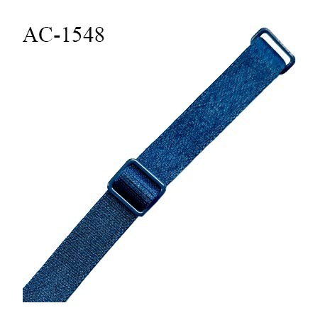 Bretelle lingerie SG 10 mm couleur bleu paon brillant avec 2 barrettes largeur 10 mm longueur 37 cm + réglage prix à l'unité