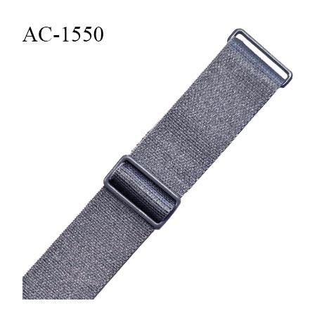 Bretelle lingerie SG 18 mm couleur gris brillant avec 2 barrettes largeur 18 mm longueur 18 cm + réglage prix à l'unité