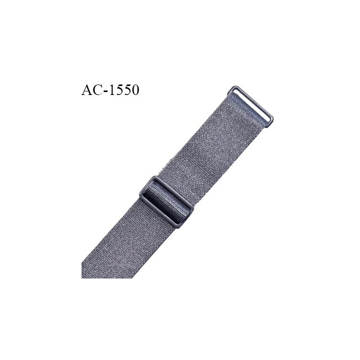 Bretelle lingerie SG 18 mm couleur gris brillant avec 2 barrettes largeur 18 mm longueur 18 cm + réglage prix à l'unité