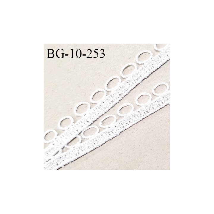 Galon guipure 10 mm boutonnière couleur blanc largeur de la bande 5 mm + 5 mm de boucles prix au mètre