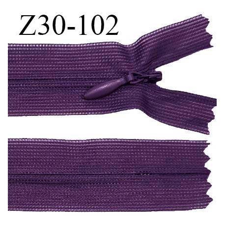 Fermeture zip 30 cm non séparable couleur violet largeur 2.5 cm zip nylon invisible longueur 30 cm largeur 5 mm prix à l'unité
