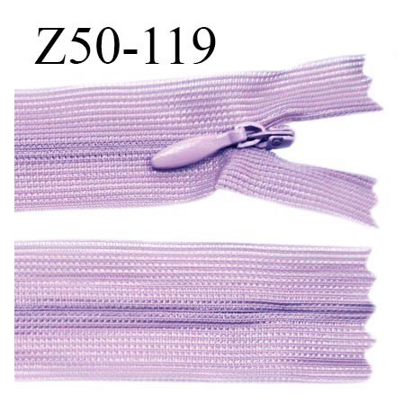 Fermeture zip 50 cm non séparable couleur parme zip glissière nylon invisible largeur 22 mm prix à l'unité