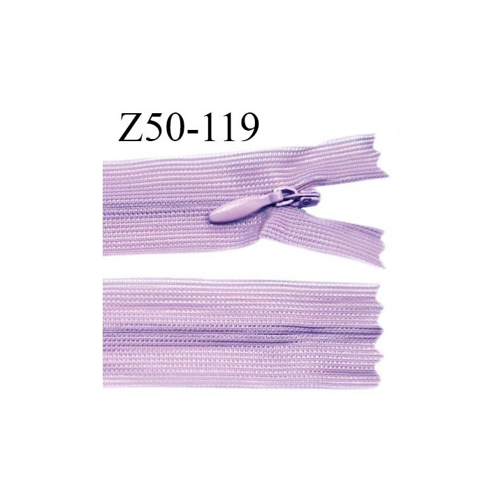 Fermeture zip 50 cm non séparable couleur parme zip glissière nylon invisible largeur 22 mm prix à l'unité