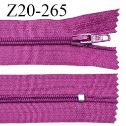 Fermeture zip 20 cm non séparable couleur violet pivoine glissière nylon prix à l'unité