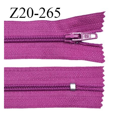 Fermeture zip 20 cm non séparable couleur violet pivoine glissière nylon prix à l'unité
