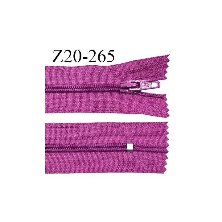 Fermeture zip 20 cm non séparable couleur violet pivoine glissière nylon prix à l'unité