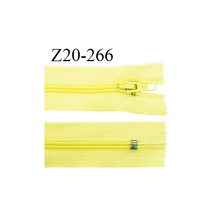 Fermeture zip 20 cm non séparable couleur jaune citron glissière nylon largeur 5 mm longueur 20 cm largeur 27 mm prix à l'unité