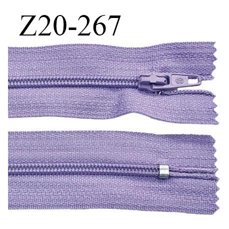 Fermeture zip 20 cm non séparable couleur parme lilas glissière nylon largeur 5 mm longueur 20 cm largeur 27 mm prix à l'unité