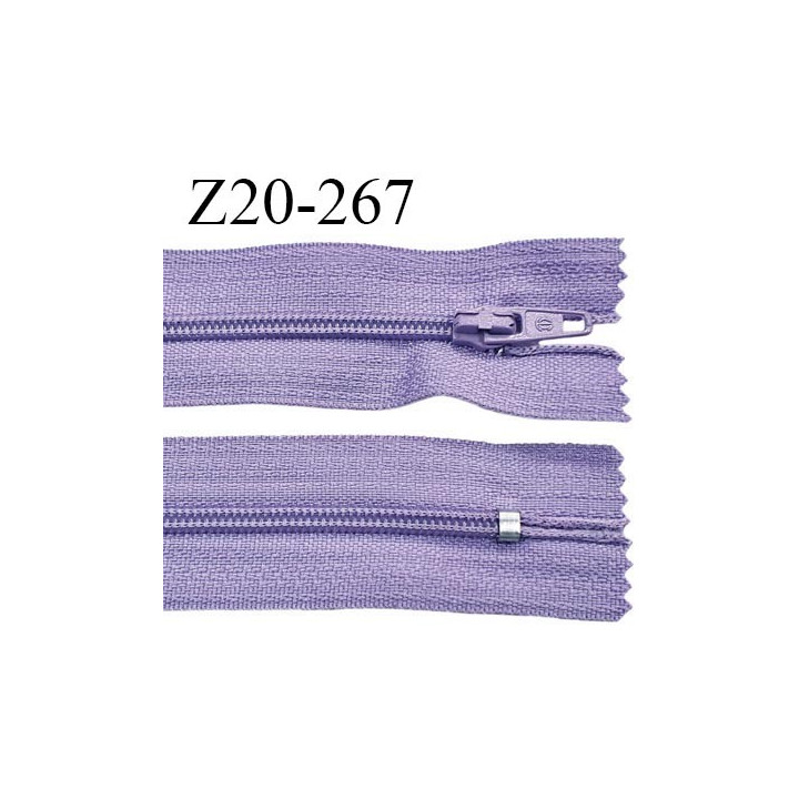 Fermeture zip 20 cm non séparable couleur parme lilas glissière nylon largeur 5 mm longueur 20 cm largeur 27 mm prix à l'unité