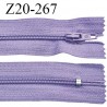 Fermeture zip 20 cm non séparable couleur parme lilas glissière nylon largeur 5 mm longueur 20 cm largeur 27 mm prix à l'unité