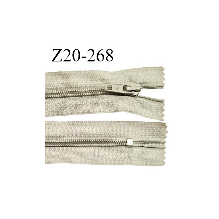 Fermeture zip 20 cm non séparable couleur mastic ou beige clair glissière nylon prix à l'unité