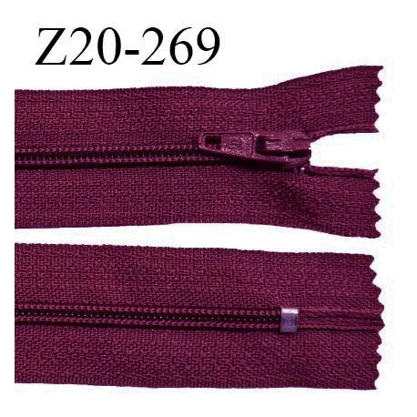 Fermeture zip 20 cm non séparable couleur bordeaux glissière nylon largeur 5 mm longueur 20 cm largeur 27 mm prix à l'unité