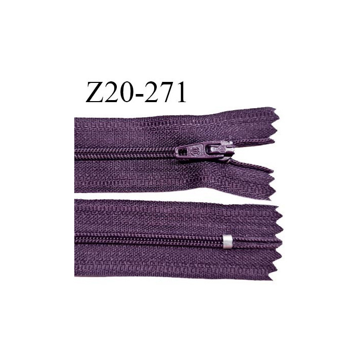 Fermeture zip 20 cm non séparable couleur aubergine glissière nylon largeur 5 mm longueur 20 cm largeur 27 mm prix à l'unité