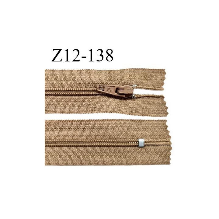 Fermeture zip 12 cm non séparable couleur caramel clair largeur 2.5 cm zip nylon longueur 12 cm largeur 4 mm prix à la pièce