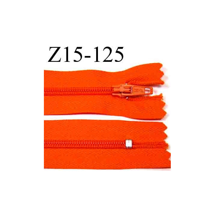 fermeture éclair longueur 15 cm  couleur orange non séparable largeur 2.5 cm zip nylon largeur du zip 4 mm
