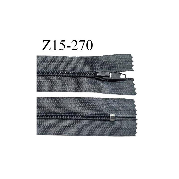 Fermeture zip 15 cm couleur gris non séparable largeur 2.5 cm glissière nylon largeur 4 mm longueur 15 cm prix à l'unité