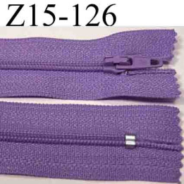 fermeture éclair longueur 15 cm  couleur violet lilas non séparable largeur 2.5 cm zip nylon largeur du zip 4 mm