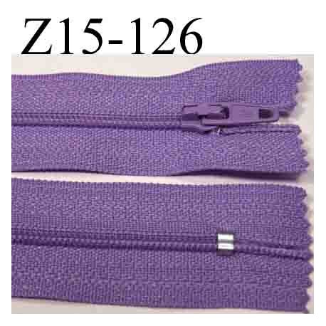 fermeture éclair longueur 15 cm  couleur violet lilas non séparable largeur 2.5 cm zip nylon largeur du zip 4 mm