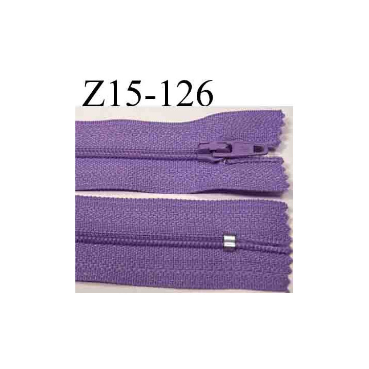 fermeture éclair longueur 15 cm  couleur violet lilas non séparable largeur 2.5 cm zip nylon largeur du zip 4 mm