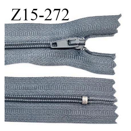 Fermeture zip 15 cm couleur gris non séparable largeur 2.5 cm glissière nylon largeur 4 mm longueur 15 cm prix à l'unité