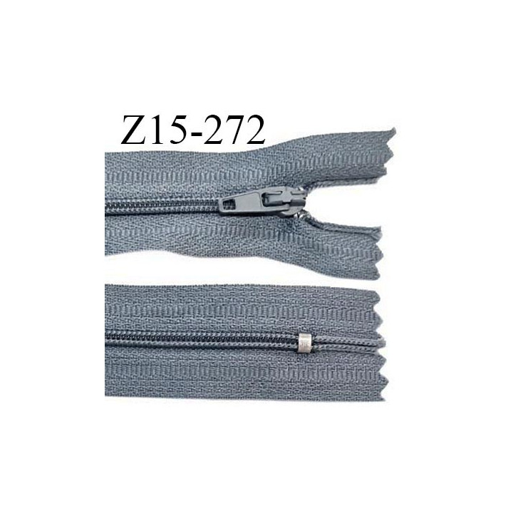 Fermeture zip 15 cm couleur gris non séparable largeur 2.5 cm glissière nylon largeur 4 mm longueur 15 cm prix à l'unité