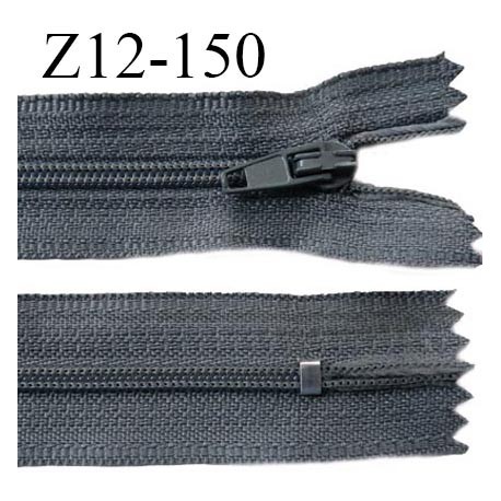 Fermeture zip 12 cm non séparable couleur gris largeur 2.5 cm zip nylon longueur 12 cm largeur 4 mm prix à la pièce