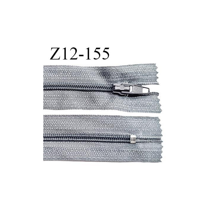 Fermeture zip 12 cm non séparable couleur gris largeur 2.5 cm zip nylon longueur 12 cm largeur 4 mm prix à la pièce